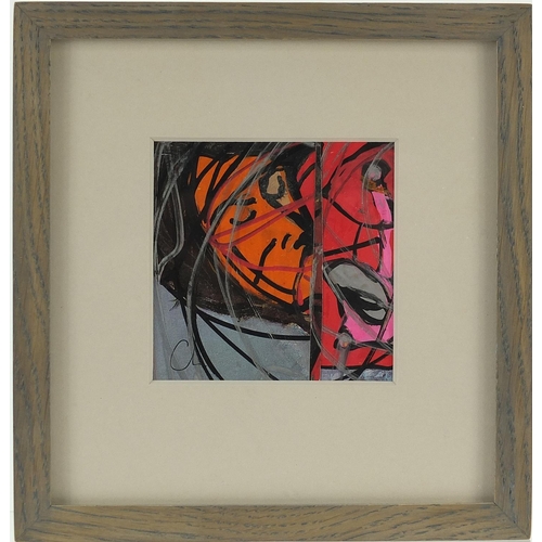 1371 - Christopher Haskell - Abstract composition, mixed media and collage, mounted, framed and glazed, 8cm... 