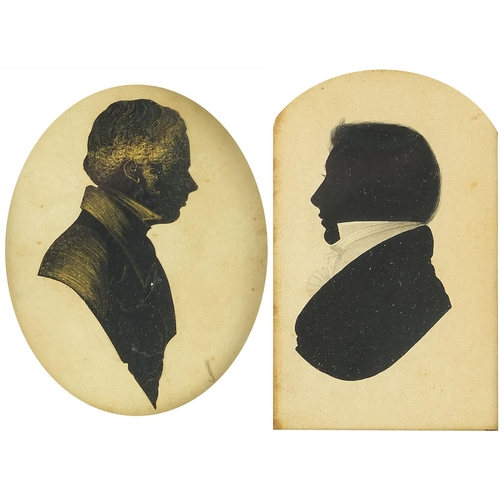 119 - Two 19th century hand painted silhouette portraits of gentlemen, each framed, the largest 9cm x 5.5c... 