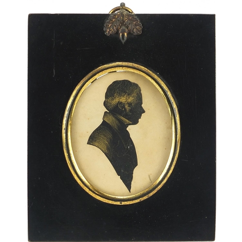 119 - Two 19th century hand painted silhouette portraits of gentlemen, each framed, the largest 9cm x 5.5c... 