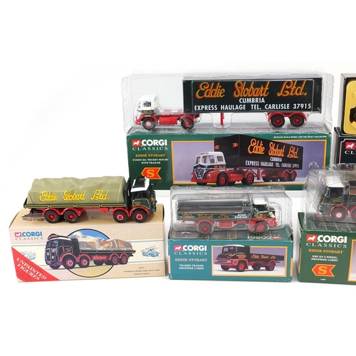 1452 - Six Corgi diecast Eddie Stobart advertising lorries with boxes including Foden S21 with trailer, Ley... 