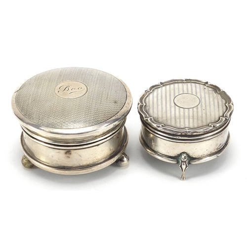 2276 - Two Victorian and later circular silver jewel boxes, the largest 7cm in diameter, total weight 192.0... 