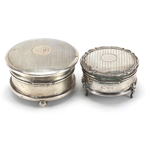 2276 - Two Victorian and later circular silver jewel boxes, the largest 7cm in diameter, total weight 192.0... 