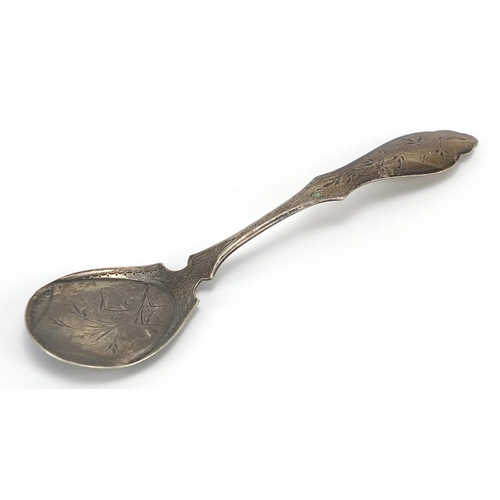 2278 - Antique Dutch silver spoon engraved with foliage, 18cm in length, 34.6g