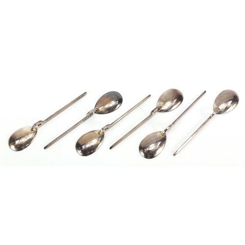 2272 - Set of six silver Roman design teaspoons housed in a Mallory & Son box, London 1971, 9.5cm in length... 