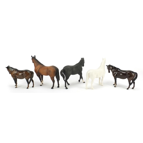 523 - Five Beswick horses including Black Beauty, the largest 24.5cm in length