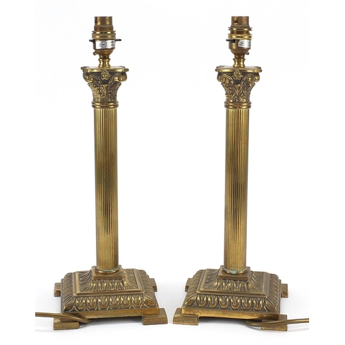 491 - Pair of brass Corinthian column table lamps, 40cm high