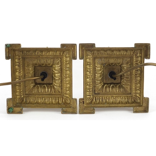 491 - Pair of brass Corinthian column table lamps, 40cm high