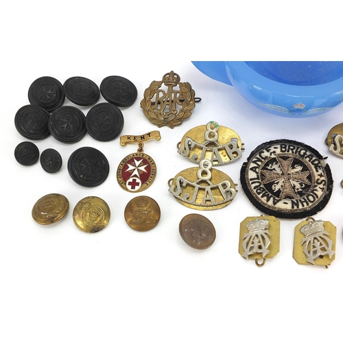 1593 - Group of military interest cap badges and buttons including St John Ambulance, Tank Corps and RAF