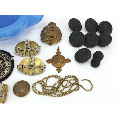 1593 - Group of military interest cap badges and buttons including St John Ambulance, Tank Corps and RAF