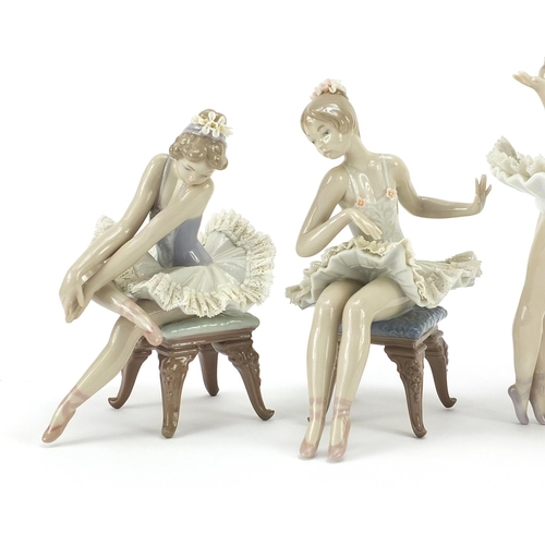 529 - Four Lladro ballerinas, the largest 19.5cm high