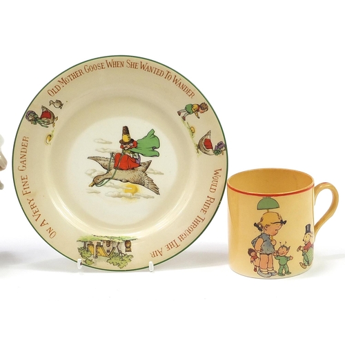 575 - Collectable china comprising two Lladro clowns, Nao Bedtime figurine, Silly Nursery Rhyme cup and Cr... 