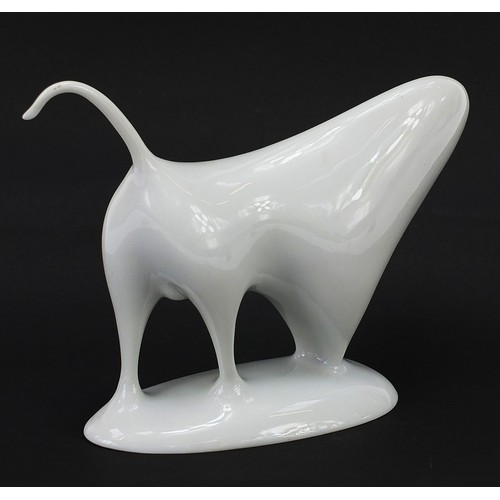 369 - Karlovarsky, Czech porcelain model of a stylised bull, 18.5cm in length