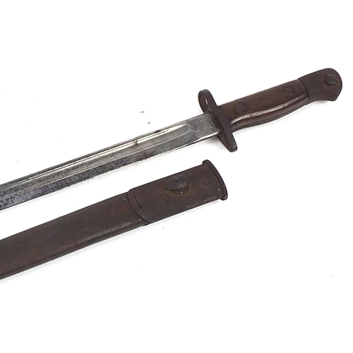 1608 - Military interest 1907 pattern bayonet with scabbard by Wilkinson, 57cm in length