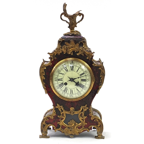 10 - 19th century French boulle work bracket clock with circular enamelled dial having Roman and Arabic n... 