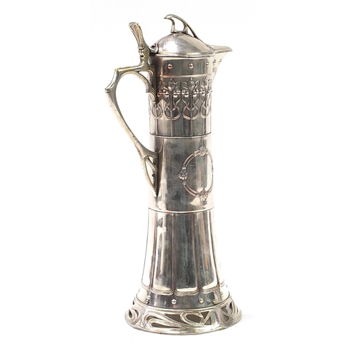 235 - WMF, large German Art Nouveau silver plated jug embossed with stylised flowers, 40.5cm high