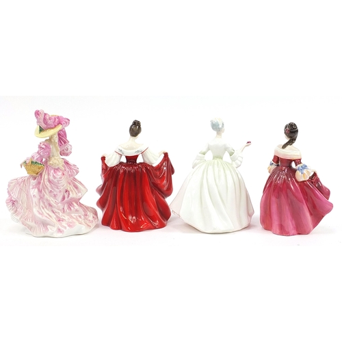 544 - Four Royal Doulton figurines comprising Flowers of Love HN3701, Diana HN2468, Sara HN2265 and Southe... 