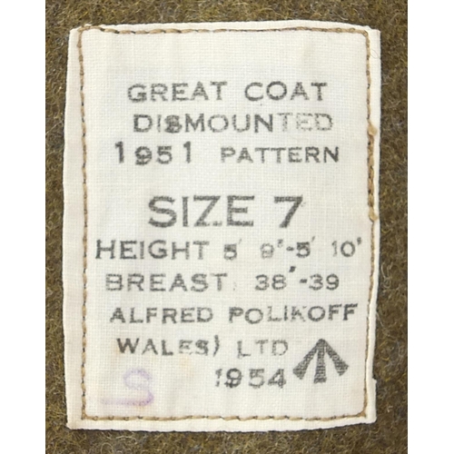 1561 - British military 1951 pattern great coat, size 7, label to the interior