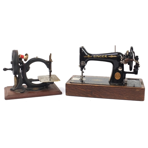 1037 - Two Victorian sewing machines comprising Willcox & Gibbs and Singer, the largest 44cm in length