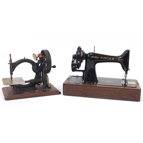 1037 - Two Victorian sewing machines comprising Willcox & Gibbs and Singer, the largest 44cm in length