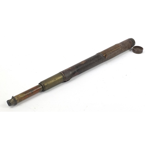 486 - Naval interest Bradford single draw brass and leather telescope, 67cm in length