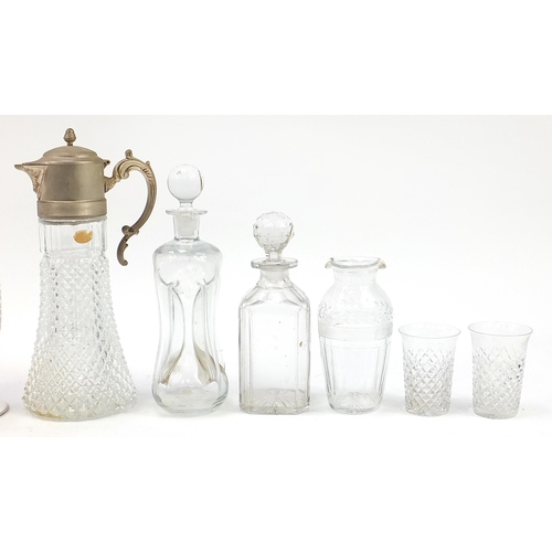 1309 - Antique and later cut glass and crystal including an hour glass decanter, pair of Elizabethan crysta... 