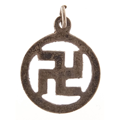 2190 - Silver swastika charm, 1.6cm high, 0.4g