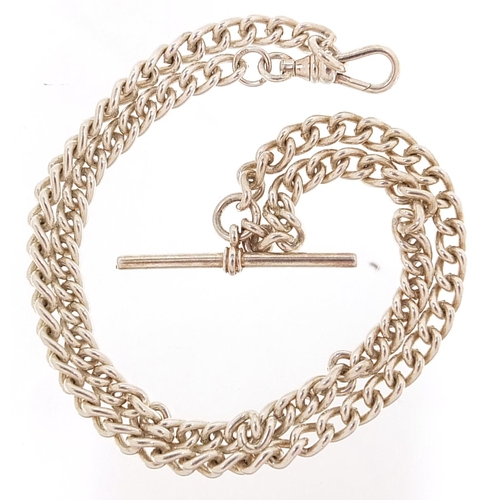 1943 - Silver watch chain with T bar, 22cm in length, 32.5g