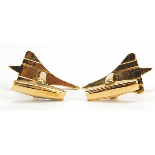 709 - Pair of gilt metal Concorde cufflinks with box, 2.9cm wide