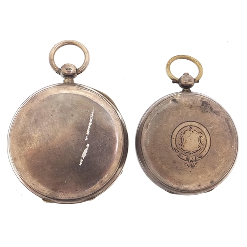 2182 - Two gentlemen's silver open face pocket watches including Adams & Co, the fusee movement numbered 80... 