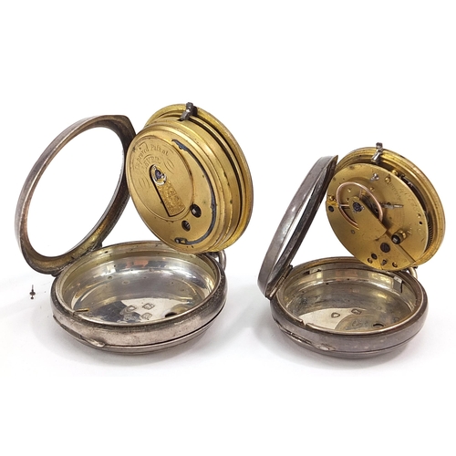 2182 - Two gentlemen's silver open face pocket watches including Adams & Co, the fusee movement numbered 80... 