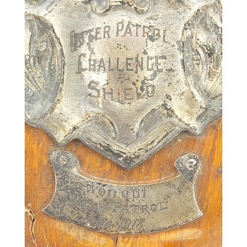 277 - Early 20th century scouting interest Outer Patrol Challenge oak and silver plated shield impressed 6... 