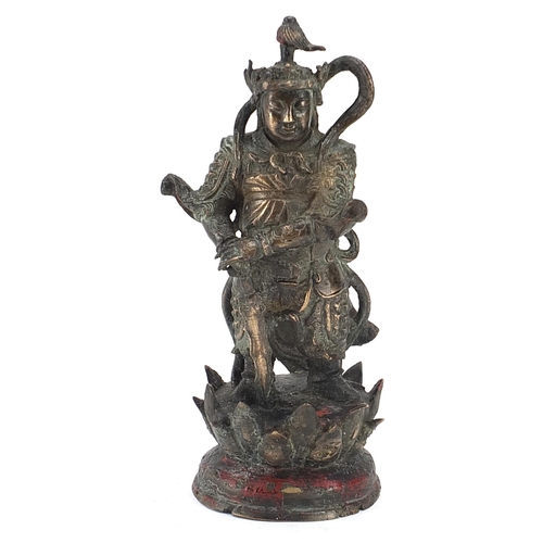 62 - Chinese lacquered patinated bronze figure of a warrior, 25.5cm high