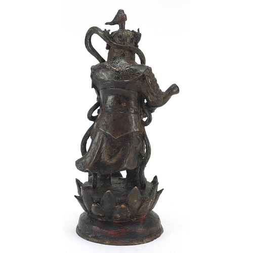 62 - Chinese lacquered patinated bronze figure of a warrior, 25.5cm high