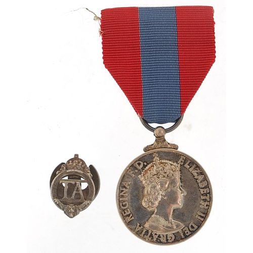 1526 - Military interest Elizabeth II Faithful Service medal and TA lapel, the Faithful Service medal award... 