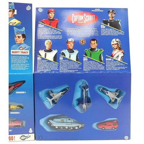 1499 - Three vintage toys comprising Joe 90 Jet Air car, Captain Scarlet Spectrum Command Team and Thunderb... 