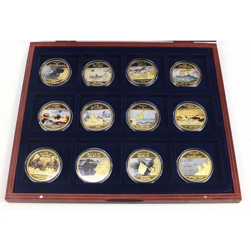 459 - Set of twelve World War II proof commemorative coins  by The Windsor Mint with box and certificate n... 