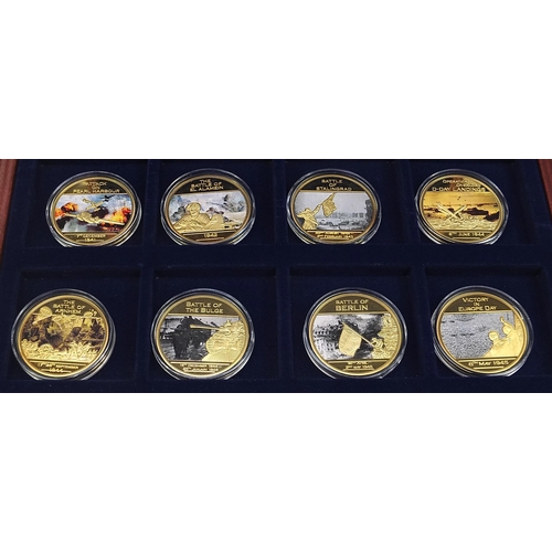 459 - Set of twelve World War II proof commemorative coins  by The Windsor Mint with box and certificate n... 