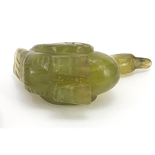 808 - Chinese green jade bangle and carved duck, 7.5cm in length