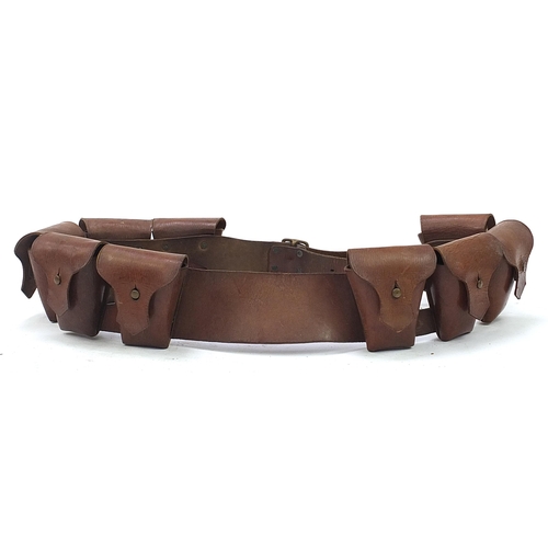 1559 - Military interest brown leather ammunition belt, 100cm in length