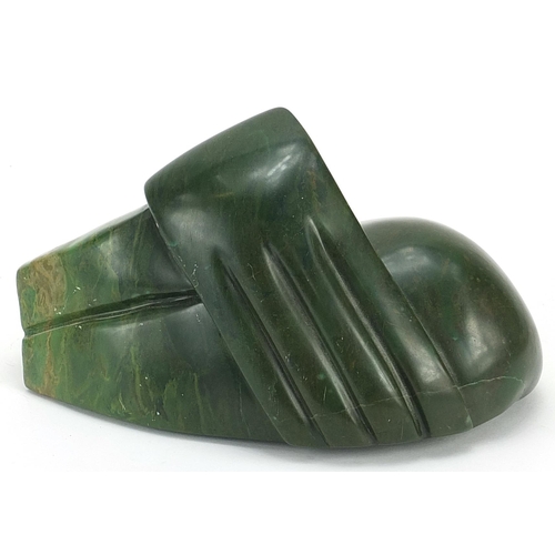 103 - E Chiwaridzo, Zimbabwean carved green stone figural sculpture, 18.5cm high