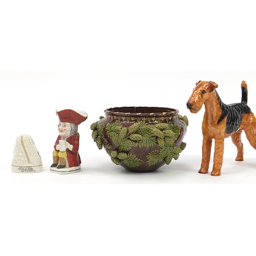 1099 - Collectable china including Royal Doulton dog HN1022, Royal Doulton Chivalry plate and a Rye Pottery... 