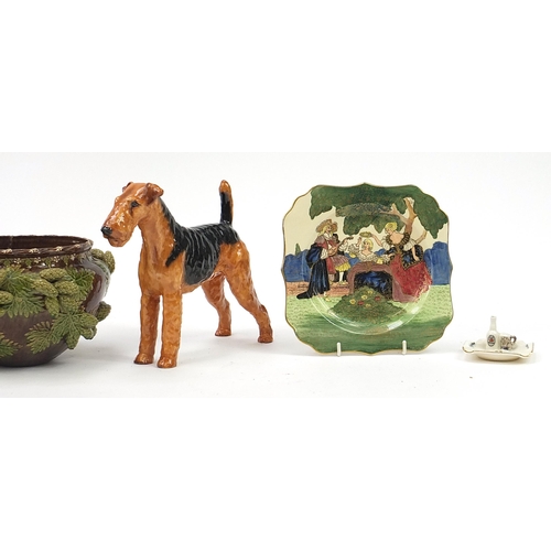 1099 - Collectable china including Royal Doulton dog HN1022, Royal Doulton Chivalry plate and a Rye Pottery... 