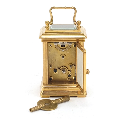 785 - Miniature brass cased carriage clock with Sevres style panels, 9.5cm high