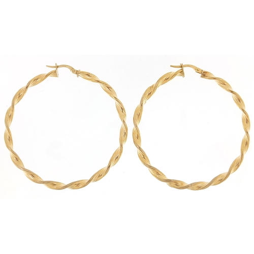 1719 - Large pair of 9ct gold hoop earrings, 5.0cm in diameter, 2.6g