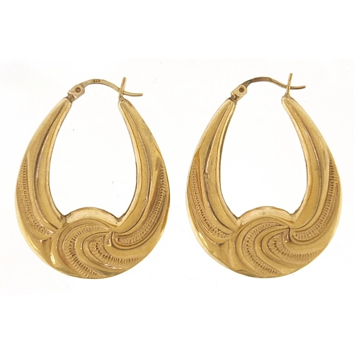 2022 - Pair of 9ct gold hoop earrings, 3.5cm high, 3.7g