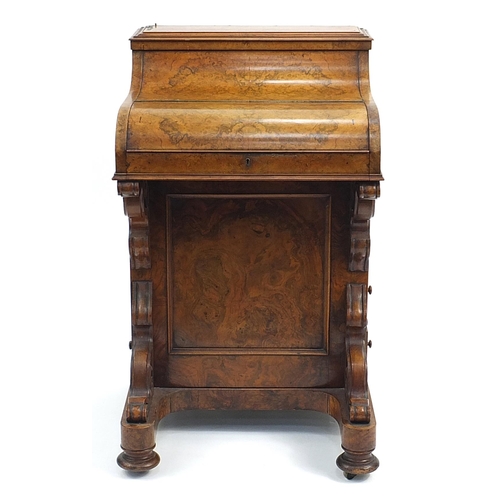 850 - Victorian burr walnut Davenport with a fitted interior, tooled leather insert and letter rack, 95cm ... 