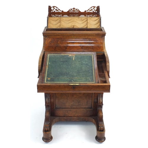 850 - Victorian burr walnut Davenport with a fitted interior, tooled leather insert and letter rack, 95cm ... 