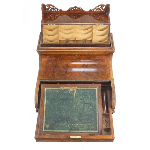 850 - Victorian burr walnut Davenport with a fitted interior, tooled leather insert and letter rack, 95cm ... 