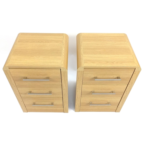 898 - Pair of light wood three drawer nightstands, 75cm H x 50.5cm wide x 44.5cm D