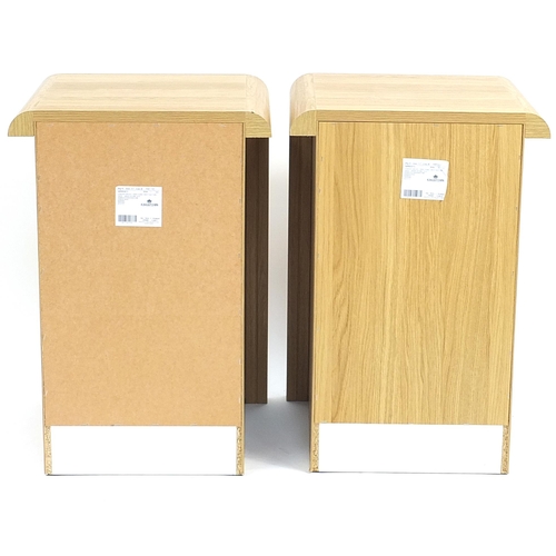 898 - Pair of light wood three drawer nightstands, 75cm H x 50.5cm wide x 44.5cm D